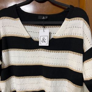 NWT Ampersand light weight v neck sweater Size Women’s Large. black, beige, tan